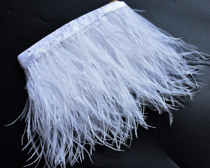 HAPPY FEATHER ريش النعام الأبيض 2 ياردة 5-6 بوصة حافة مزخرفة للسيدات للحرف اليدوية والديكور - Image 2